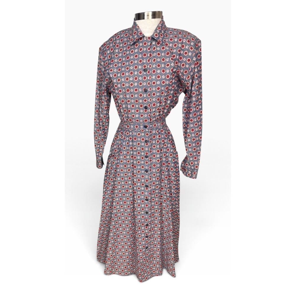 Liz Claiborne Vintage Floral Shirt Dress Belted Button Front Midi Cottagecore